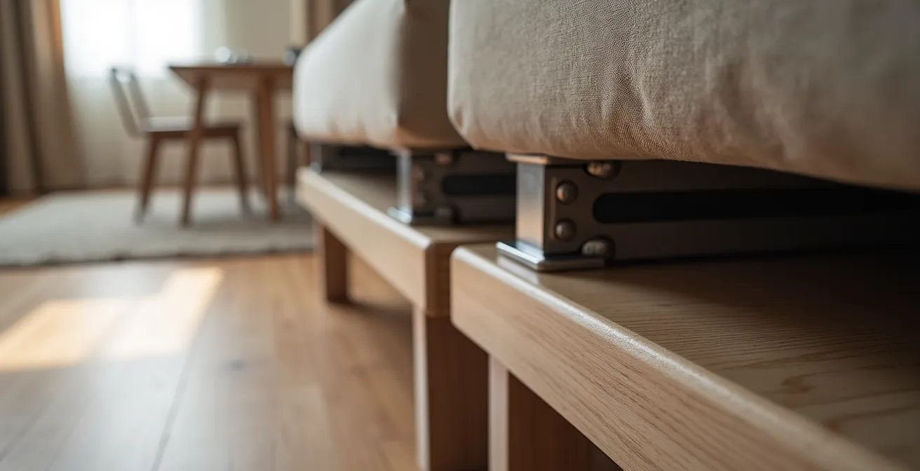 Dettaglio ravvicinato di un sistema modulare multifunzione con texture e meccanismi