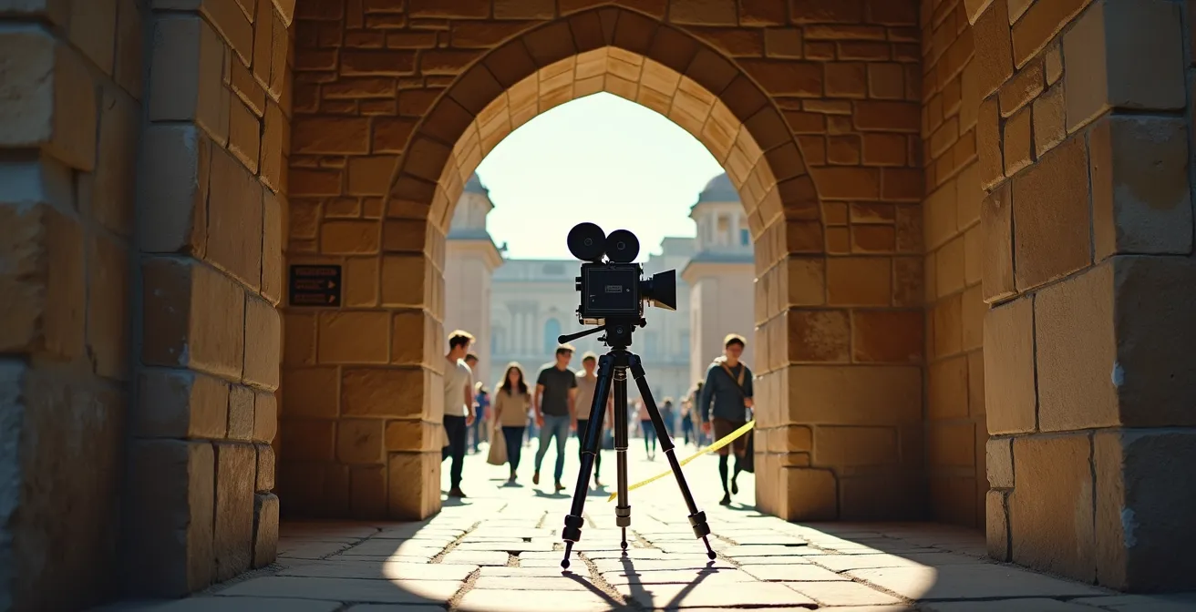 Confronto tra ripresa cinematografica e vista reale di una location storica