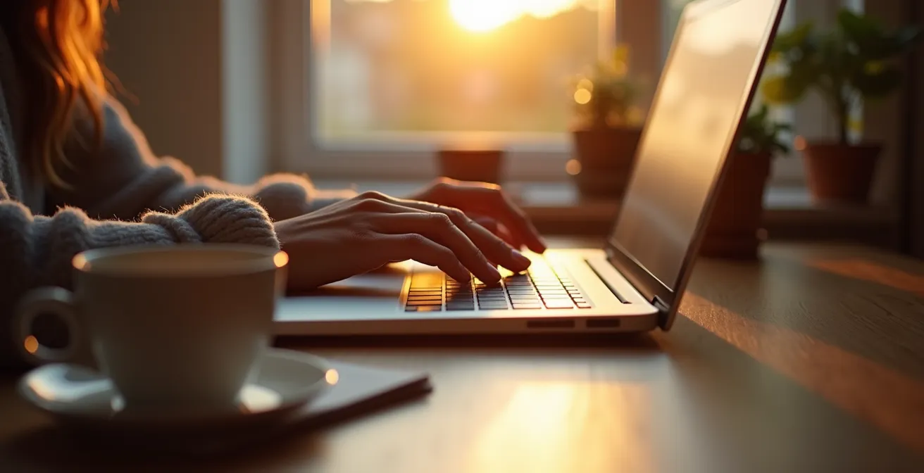 Spazio di lavoro domestico che simboleggia l'equilibrio tra produttività e benessere