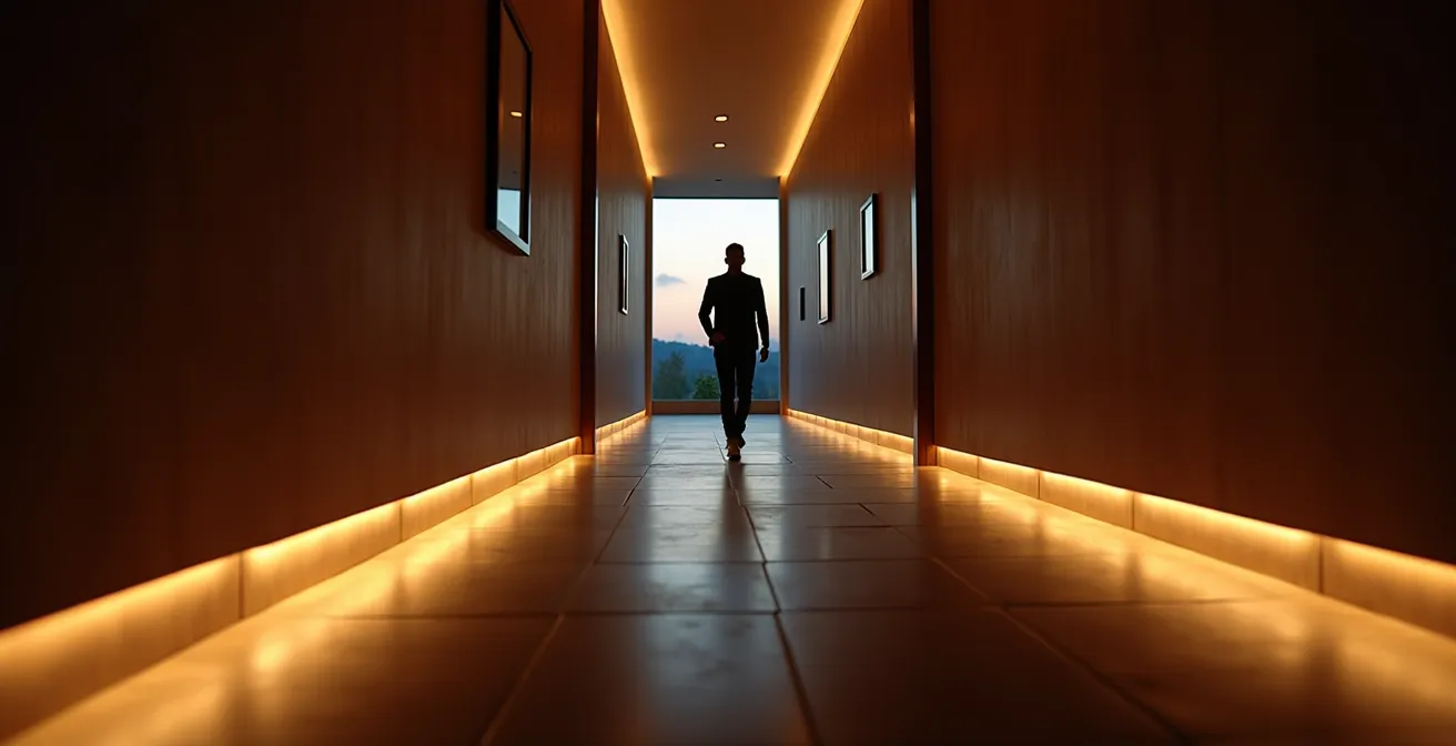 Corridoio moderno con illuminazione indiretta a livello pavimento