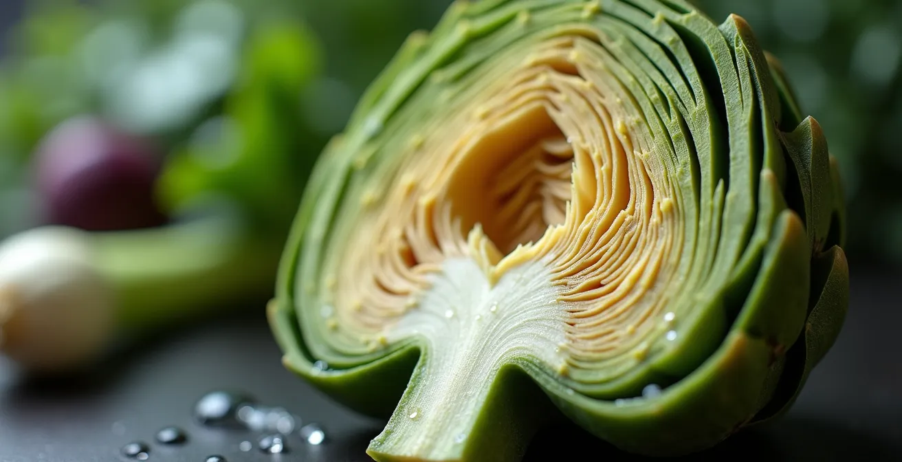 Vista macro di verdure ricche di fibre prebiotiche per il microbiota intestinale