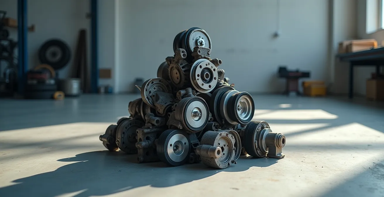 Diagramma concettuale della piramide dei sistemi di sicurezza attiva dell'auto con sensori ABS alla base