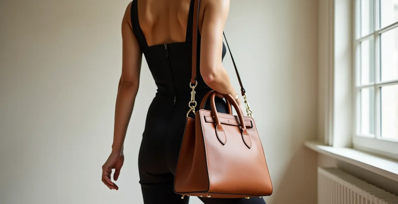 Silhouette femminile con diverse dimensioni di borse minimaliste